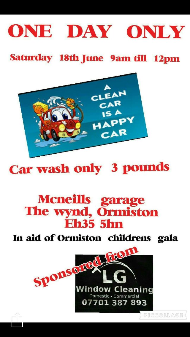 Come and get your car cleaned this morning only £3 for Ormiston Gala X