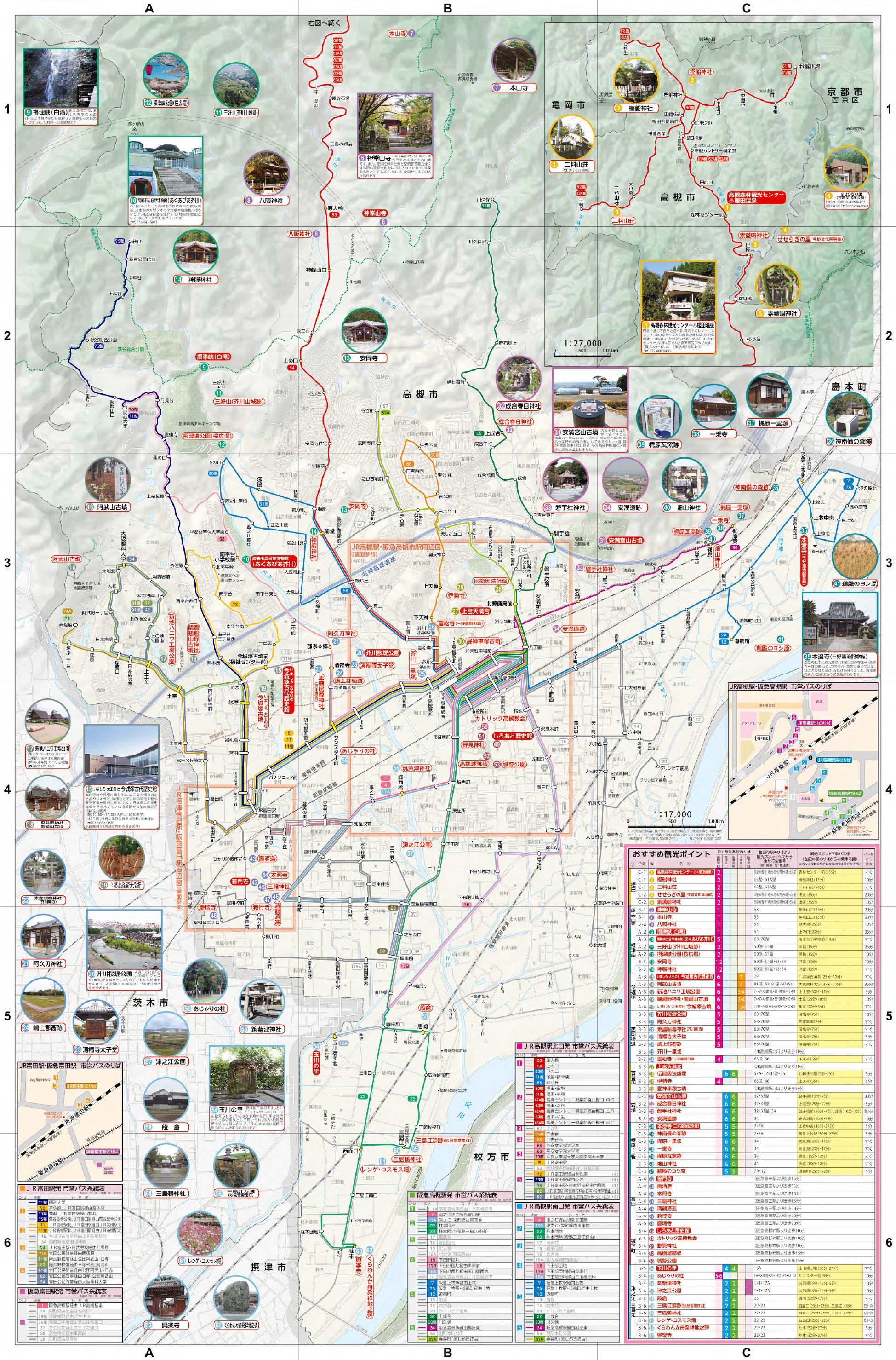 昭和43年[最新萩市街地図/萩市全域図]バス路線/バス停名 - 中国
