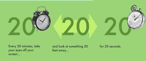 QueridoDavidson's tweet photo. When working at a computer all day, make sure to take regular breaks &amp; use the 20x20x20 rule https://t.co/yQT2kUCFdW