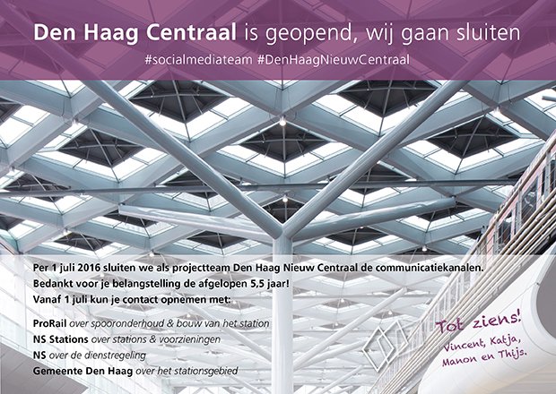 Er is een tijd van komen, en een tijd van...Nu het station geopend is, sluiten we dit kanaal. Bedankt!