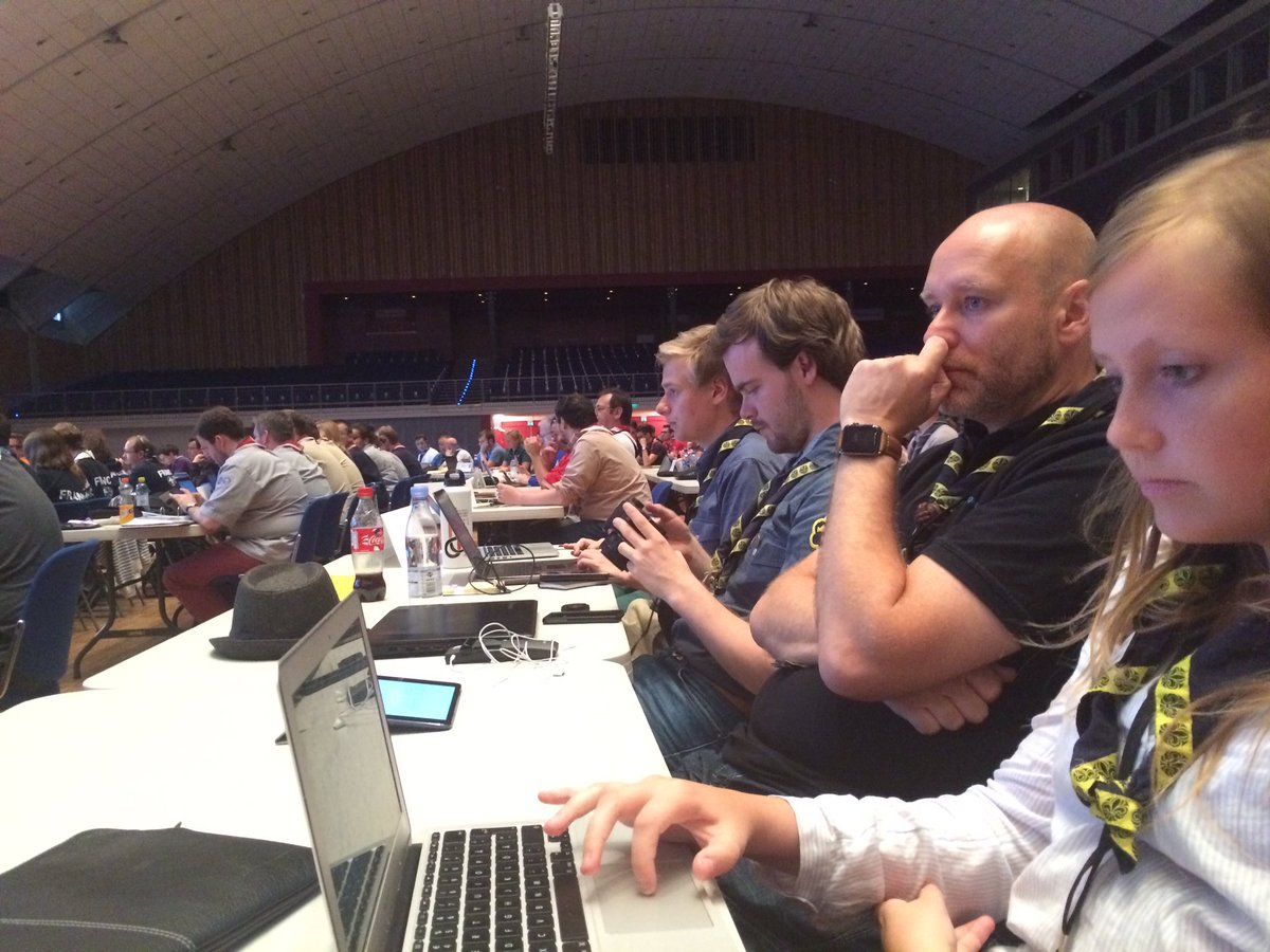 oscarsundas's tweet image. Swedish delegation is working hard at the opening of the WOSM Conference. #15egsc