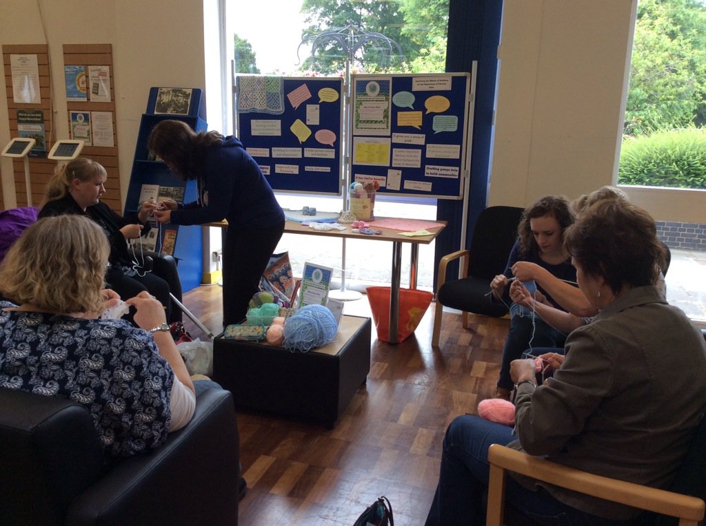 warkslibraries's tweet photo. Worldwide knit in public day has begun! Come along and join in the fun at Nuneaton Library till 12! #knitfun https://t.co/gXIX2zFTP5