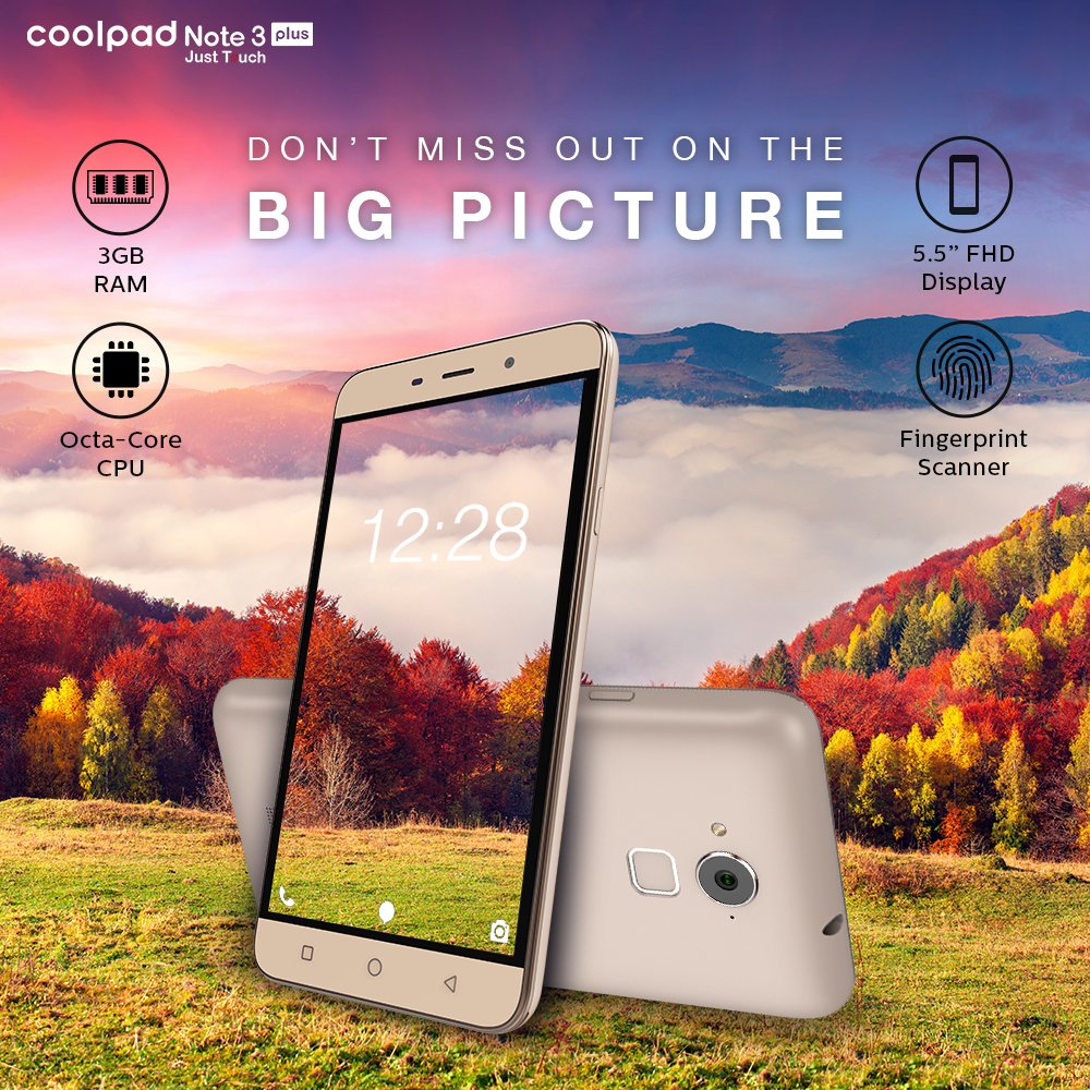 CoolpadInd's tweet photo. #CoolpadNote3Plus :Upgraded 5.5" Full HD display,3 GB RAM,Fingerprint Scanner at JUST 8999! https://t.co/MT4NkBPP3N https://t.co/SoICrCha7u