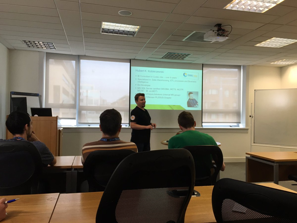 NowinskiK's tweet photo. #HubertKobierzewski just started his session at #sqlsatDublin https://t.co/4pEKqNZUWR