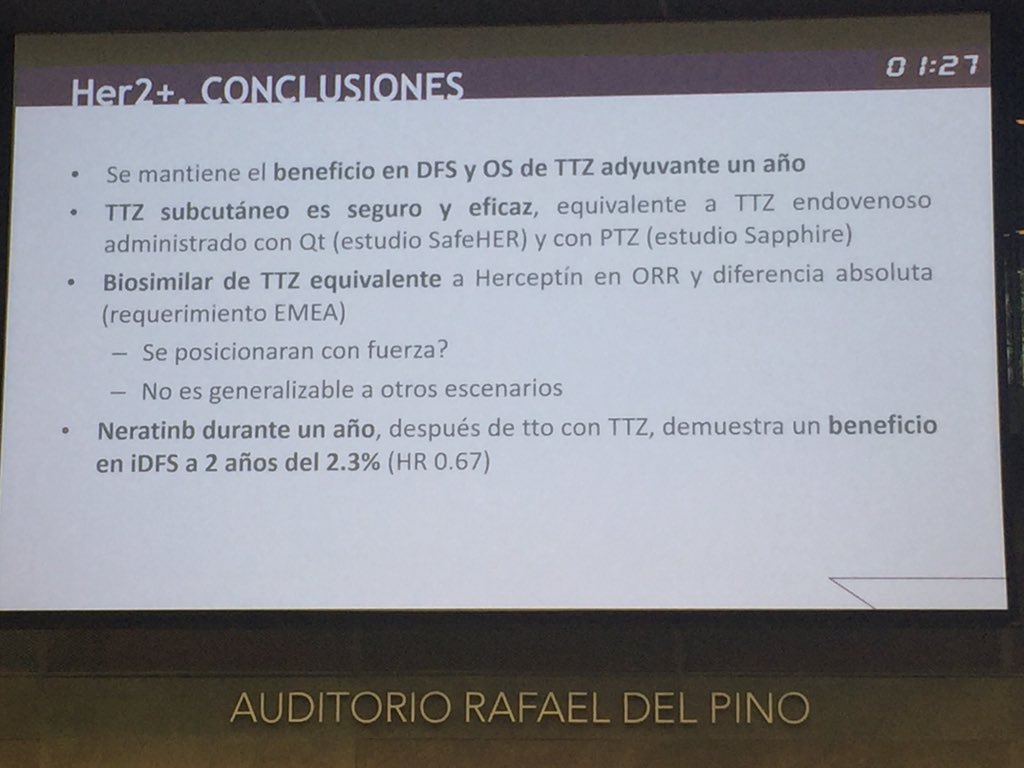 GEICAM's tweet photo. Conclusiones de la Dra. Servitja sobre la revisión de la enfermedad con sobreexpresión de HER2 neu #RAGMA16 https://t.co/ihRQEWqISK