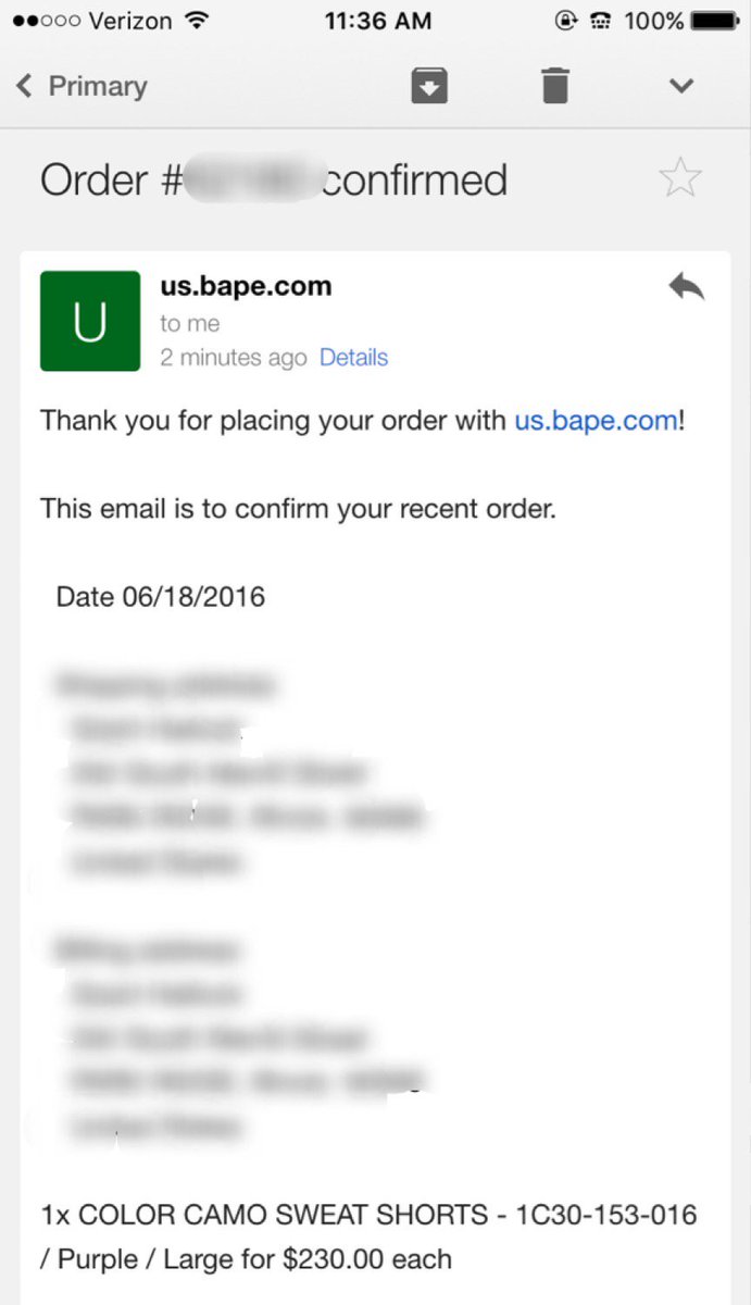 HeatedSneaks's tweet photo. Woke up late, BAPE Bot still hits on a restock for Camo shorts :) #Cook #TeamHS #BAPEBot

Peep that checkout time! https://t.co/h78Ic8qGsO