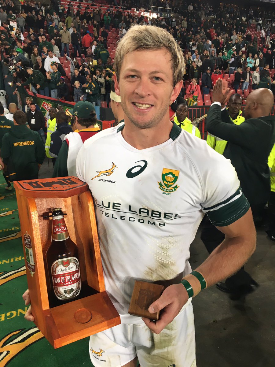 Springboks's tweet photo. Well done to the man of the match, what a performance by @R_Combrinck15 for the Boks. #LoveRugby https://t.co/axstcKDOmt