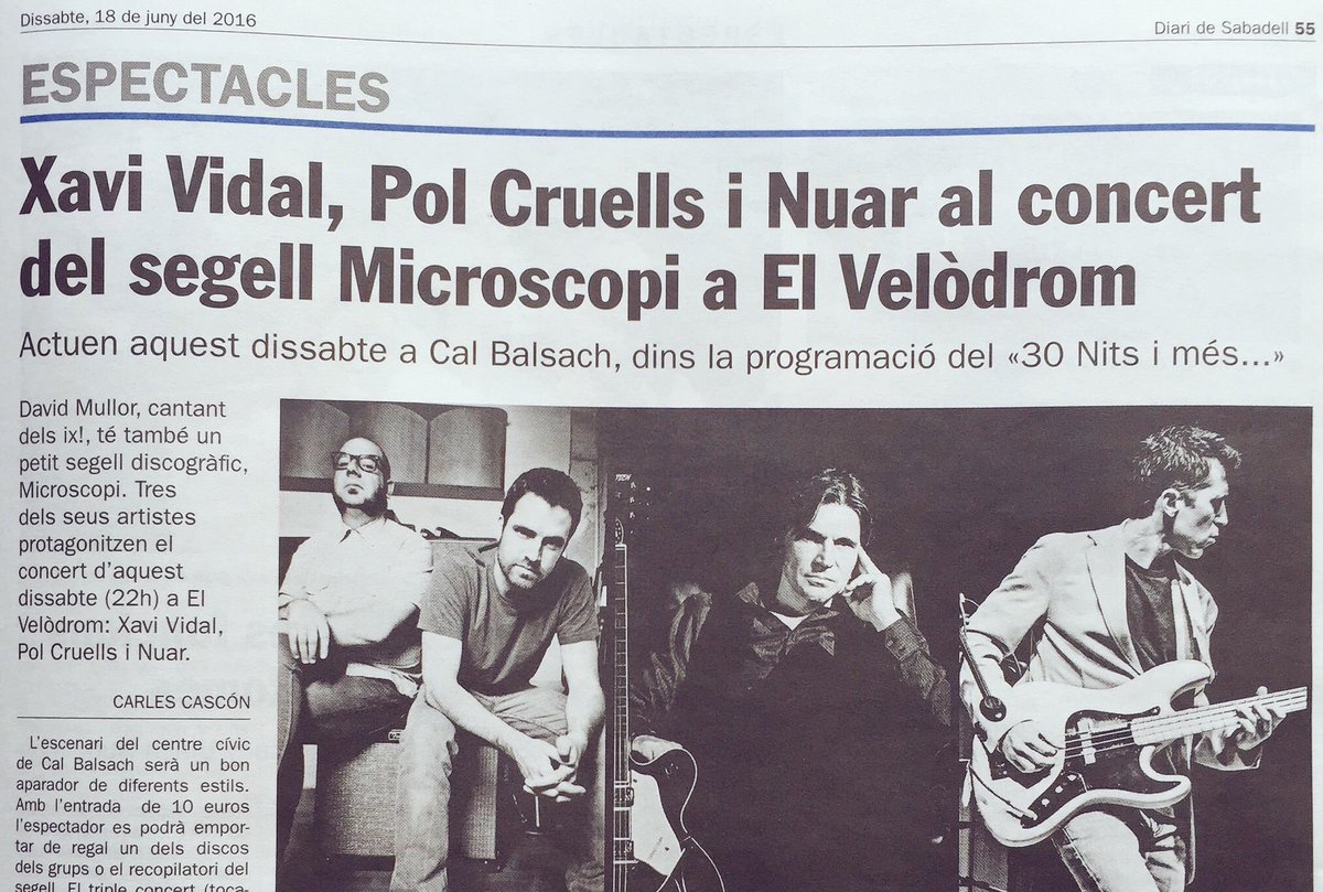 polcruells's tweet photo. Concert amb @XaviVidalCirera @Nuarmusica i @polcruells a @ElVelodrom aquesta nit! Vinga! @sabadellnotis https://t.co/1oZO8OjBed
