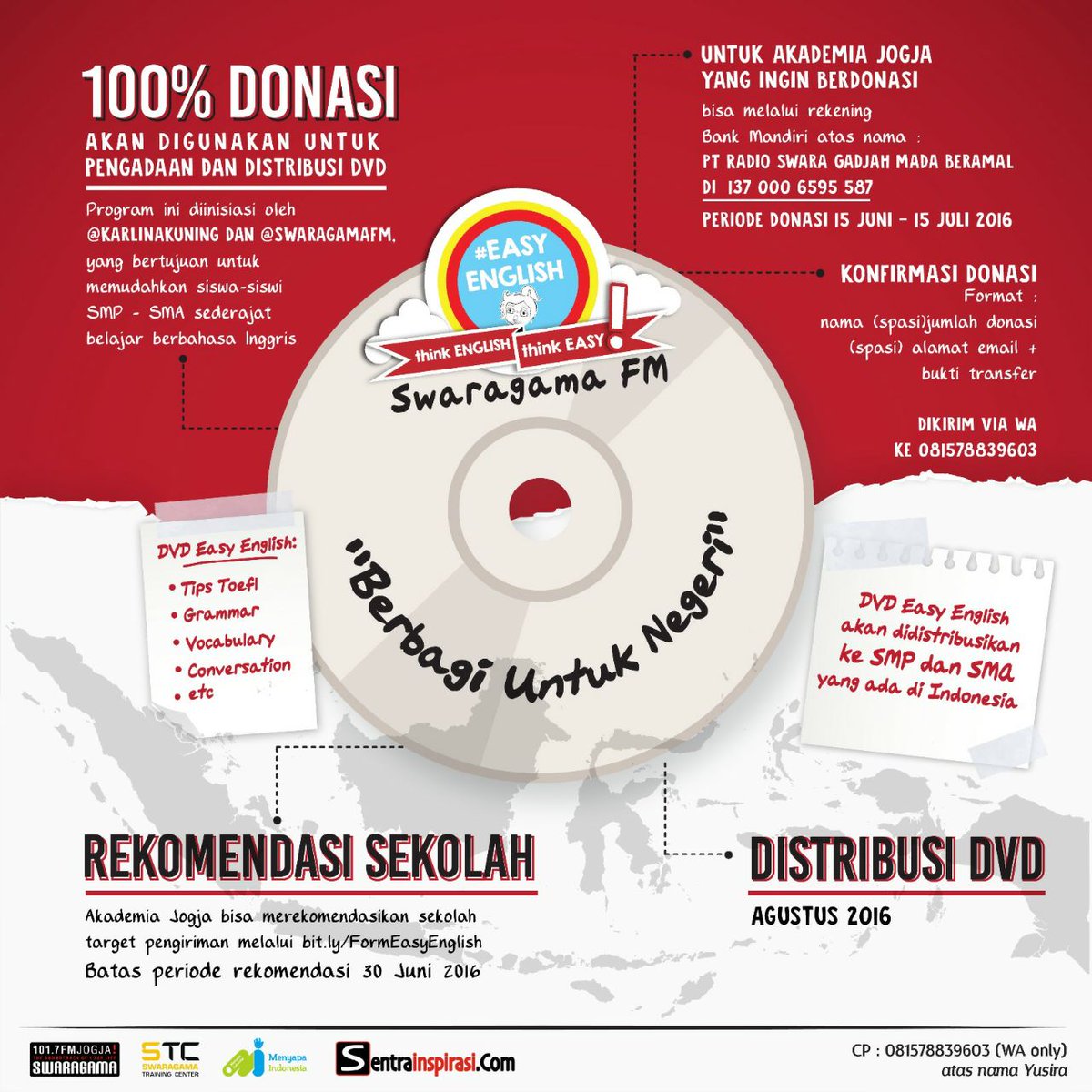 karlinakuning's tweet photo. Donasi yuk. Minimal 20 ribu = nyumbang 1 DVD #easyenglish utk disalurkan ke sekolah target @menyapanesia :* https://t.co/GVWOsox1Cq