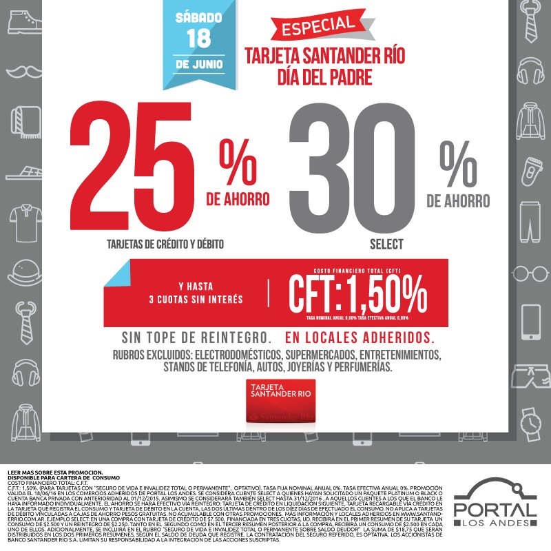 PortalLosAndes's tweet photo. ¡Aprovechá hasta un 30% de ahorro con tu tarjeta de Banco Santander Río!
Mas info en https://t.co/XwKvZA1fdV https://t.co/P9OY4vwE3v