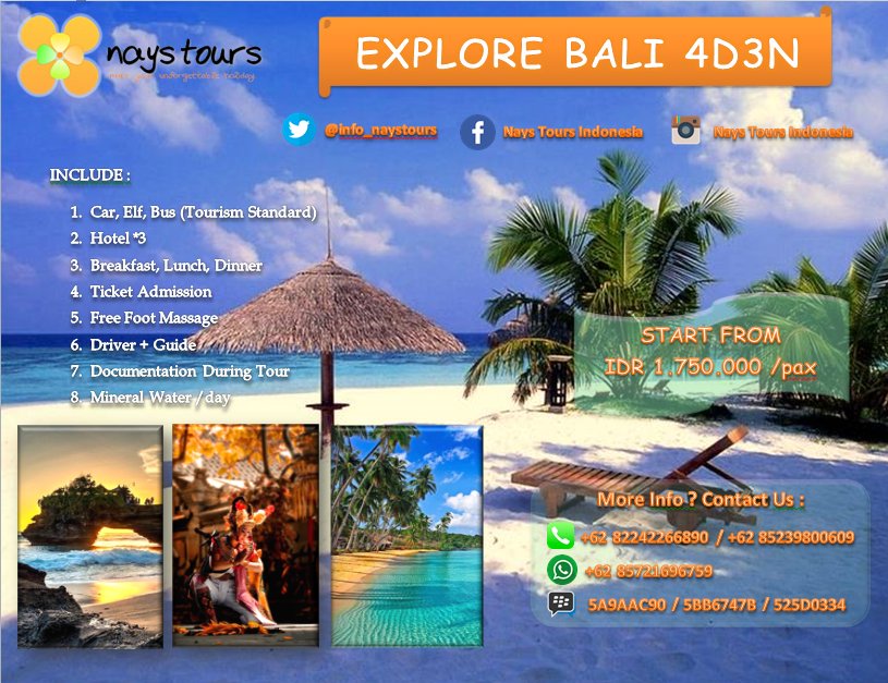 DeNurdiansyah's tweet photo. PROMO !!! Explore Pulau Bali yuk guys !!! https://t.co/9GGJDgoMmf