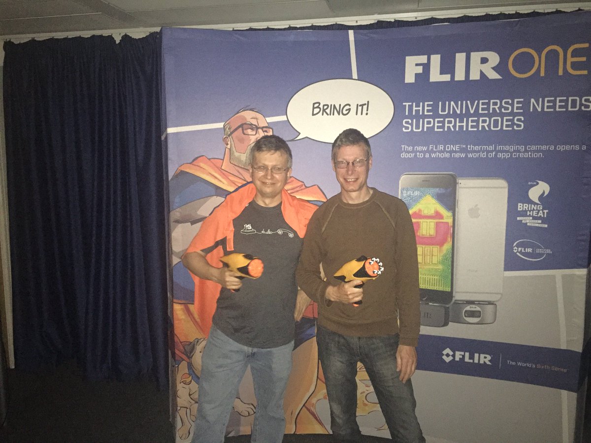 FLIRDevs's tweet photo. Superhero Thermal NERF Duel at #hacktheheat #FLIRONE. Super fun &amp; cool tech!  Congrats to winners Harry and John! https://t.co/Gemszm13rh