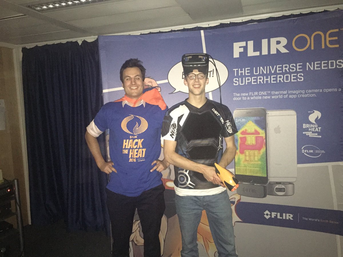 FLIRDevs's tweet photo. Superhero Thermal NERF Duel at #hacktheheat #FLIRONE. Super fun &amp; cool tech!  Congrats to winners Harry and John! https://t.co/Gemszm13rh