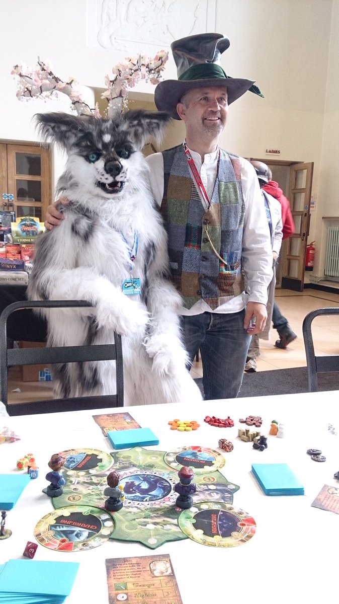 BackspindleGame's tweet photo. @garrymcelherron designer and author of #mournequest with a #furryfriend at @QUB_QCon #belfast #nir #cosplay #games https://t.co/NwnMyHqm3u