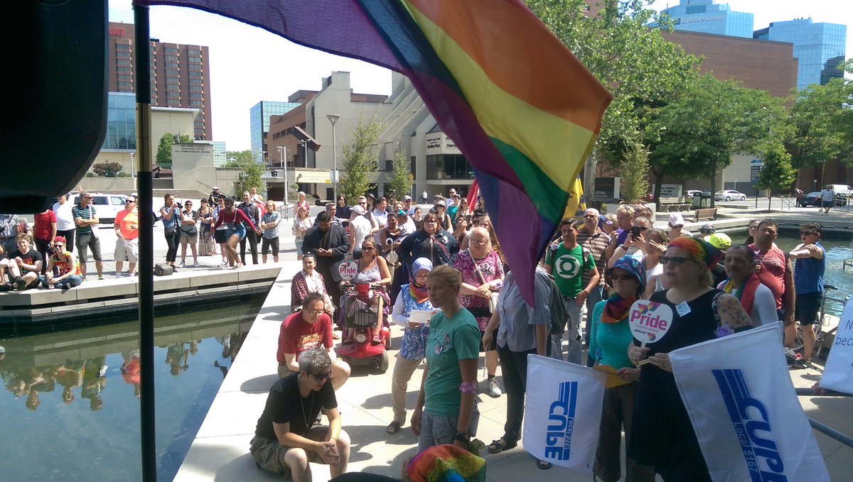 Great turnout at #hamont pride rally! March to #prideatthepier to follow! #hamontpride #hamiltonpride