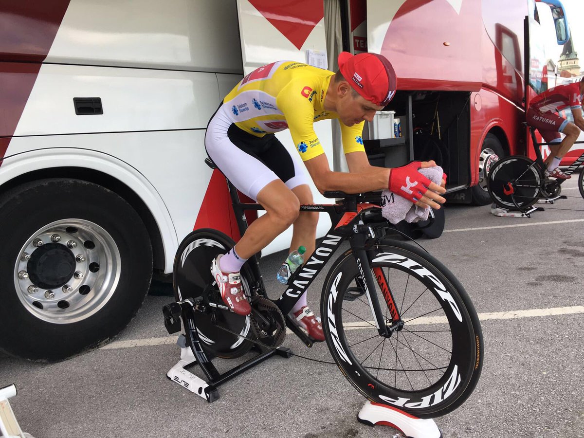 katushacycling's tweet photo. Starting in yellow - defending race lead @TourOfSlovenia @ReinTaarame #TeamKATUSHA https://t.co/fnzfjARw85