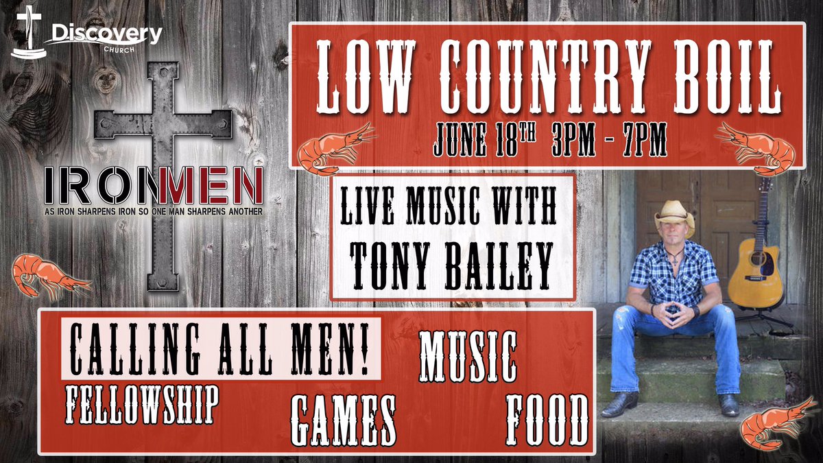 DC_IronMen's tweet photo. It's almost time! Come join us today 3-7 at Discovery church on Startown rd #lowcountryboil music w/ @TcaponeGuitar! https://t.co/3vpaXZdgpN