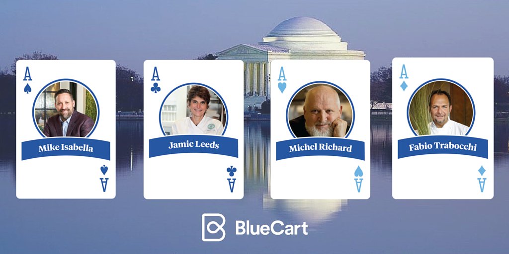 BlueCartHQ's tweet photo. Take a peek at BlueCart's #DCDiningDeck Aces ft. @Mikeisabella @jamieleeds @ChefMichelR and @FABIOTRABOCCHI https://t.co/31jx1DFwlW
