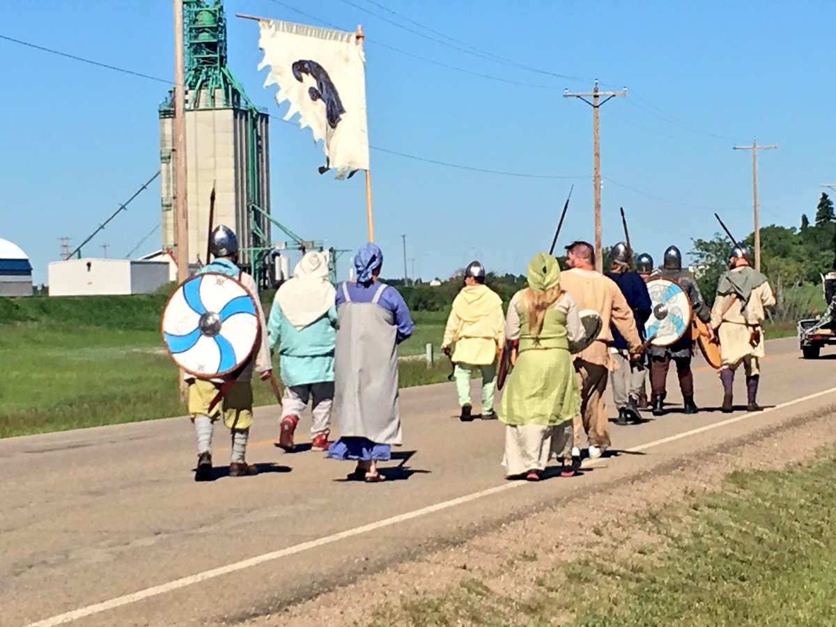 RichardStarke's tweet photo. And we're off! Vikings in the Streets parade underway under beautiful sunny skies in Viking! Uff da! @OdinsRavensEdm https://t.co/z6SUMuhqLQ