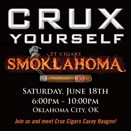 CruxCigars's tweet photo. Smoke a @cruxcigars w/ @caseyhaugencrux at Smoklahoma taking place at @ztcigars in Oklahoma City today from 6-10pm! https://t.co/D98BB62aIh