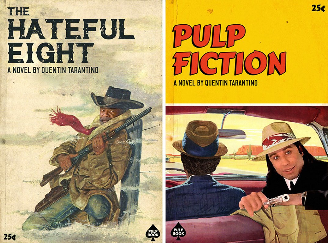 good2bes's tweet photo. Las pelis de Tarantino transformadas en libros vintage en la serie #PulpBooks por @adlibitum https://t.co/BaUPmob5KM https://t.co/owRJU5L6YT