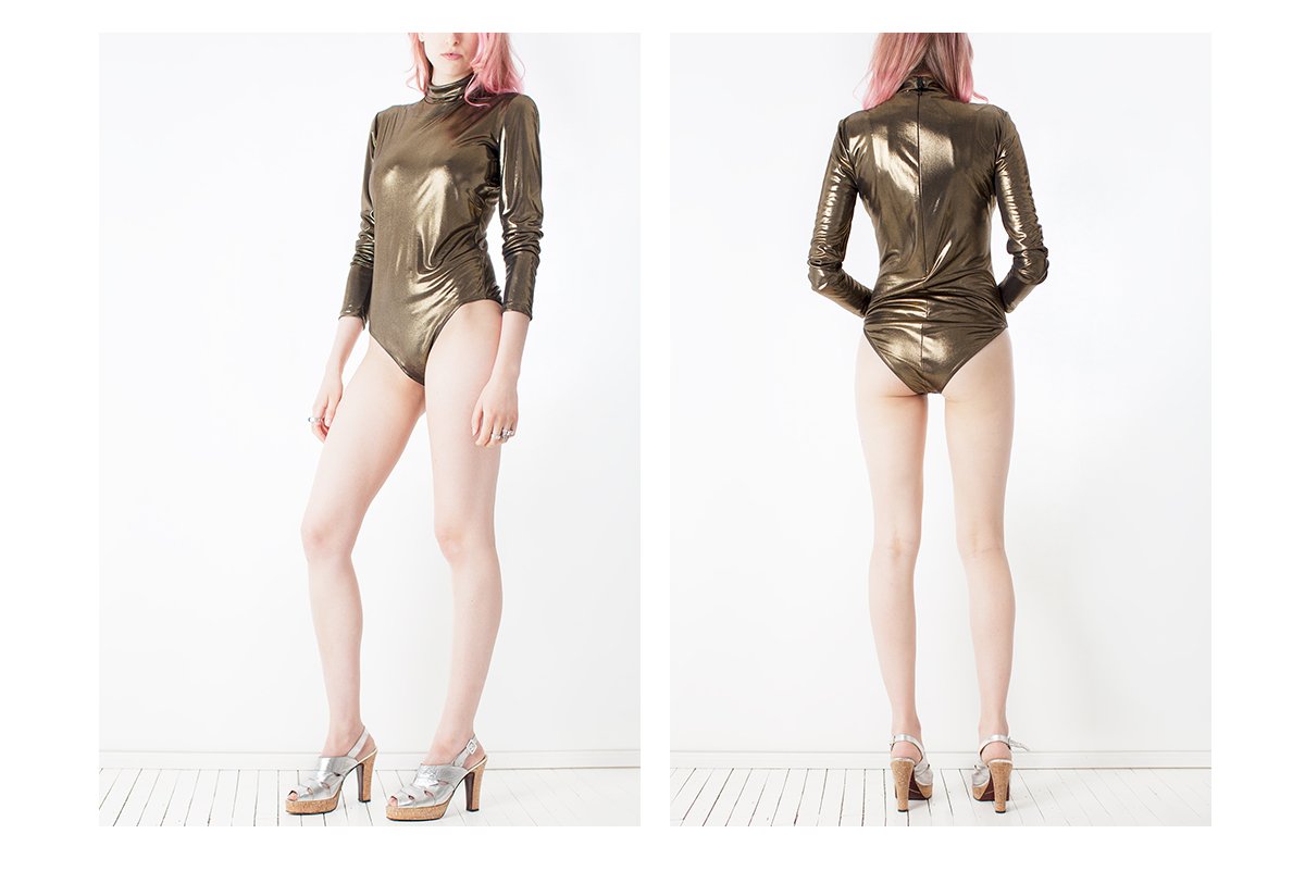 secondcousinv's tweet image. New in! 1980s Krizia Maglia gold lame turtle neck bodysuit. secondcousinvintage.com #vintage #luxuryresale