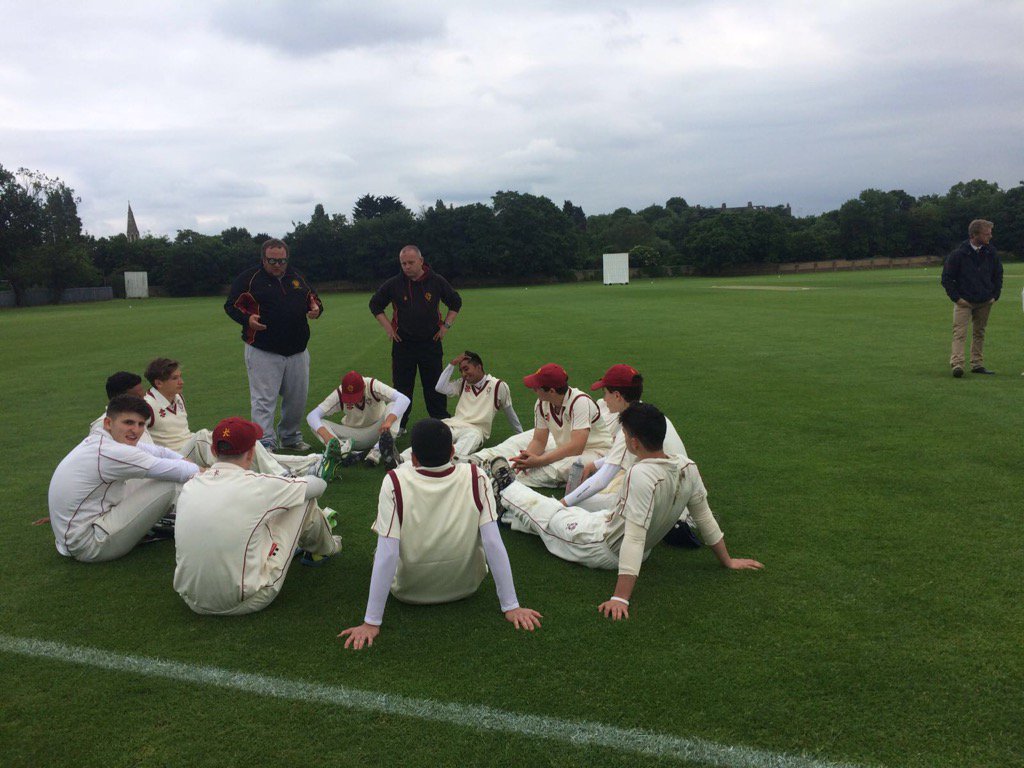UCSSport's tweet photo. UCS 1st XI team talk after celebrating an excellent 59 run win over Mill Hill. Grabinar with 5 wickets! https://t.co/Iv5TptUIps