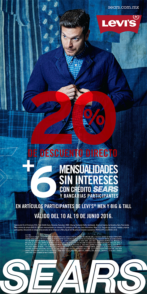 searsmexico's tweet photo. No dejes pasar esta promoción que tenemos para ti en Levis Men y Big &amp; Tall. #SearsMeEntiende

Vigencia 19 de junio. https://t.co/sJaAbsBWpD