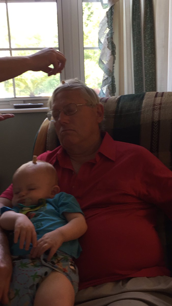 Opie_Becker's tweet image. #CheerioChallenge Father's Day edition. 5 on the sleeping baby. 4 on the sleeping papa.