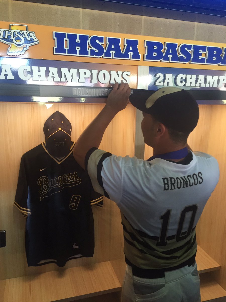 IHSAA1's tweet photo. Daleville Broncos hang their State Championship Jersey in the @indyindians display case for the next 365!⚾️🏆 #IHSAA https://t.co/nldzbfGIU5