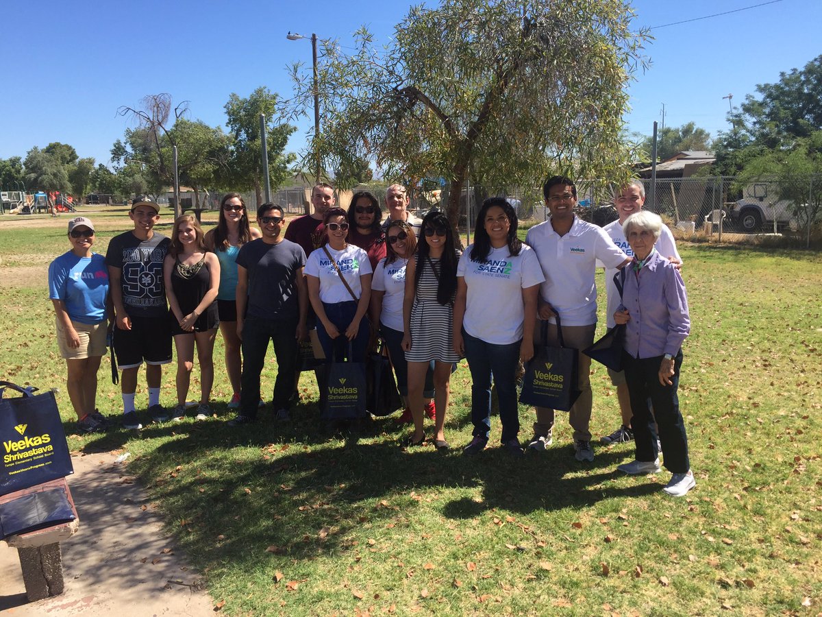 Maritza4AZ's tweet photo. Another great morning talking to voters with 2 awesome @TempeElementary candidates @Veekas &amp; @TrejoForTempe! https://t.co/HtQtiTol29