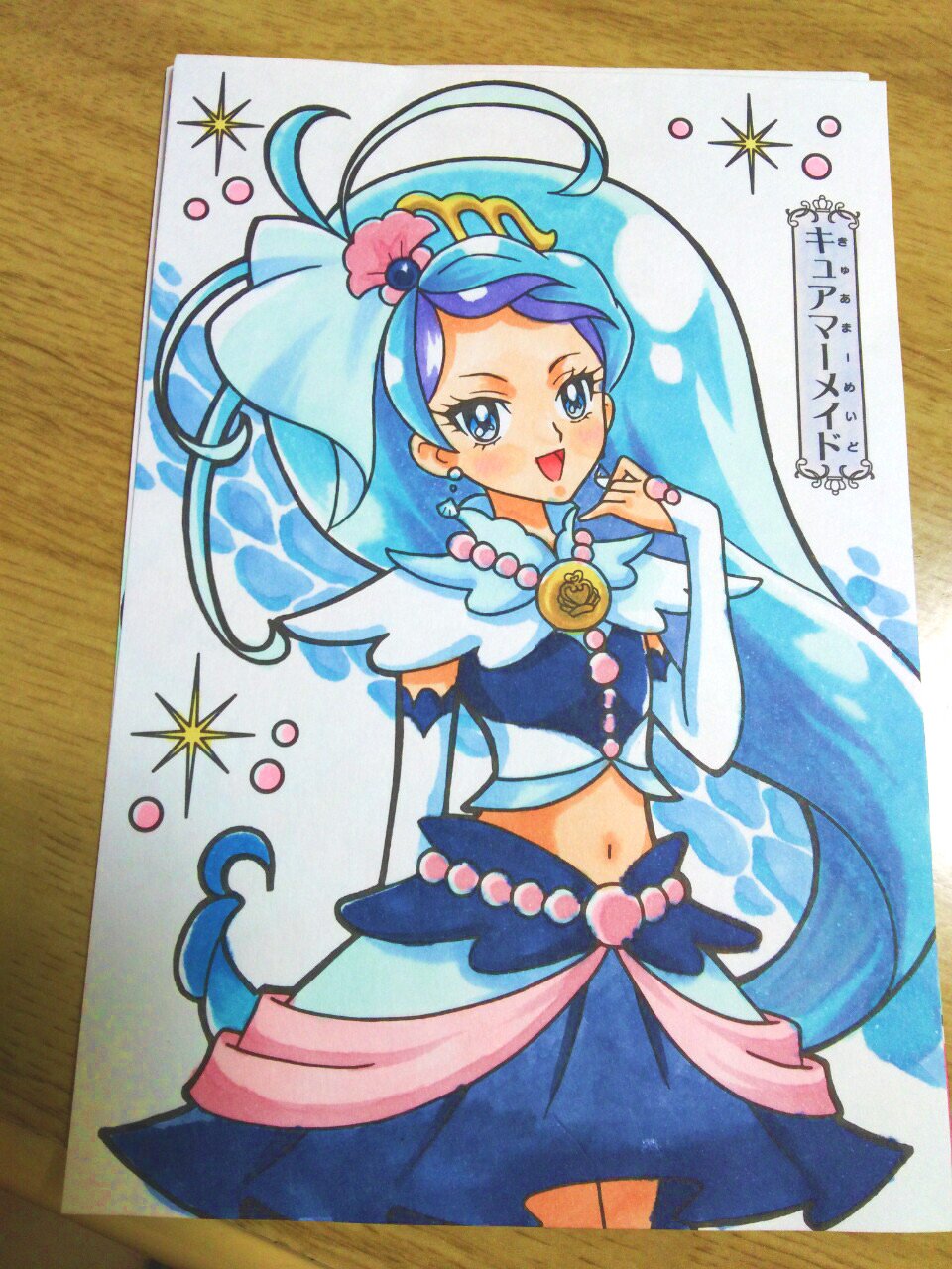 いずみ沙羅@原稿とE3-2 on Twitter: &quot;本気の大人ぬりえ！キュアマーメイドも塗ったよ。青ばっかりで塗るのもコピック何種類も必要に