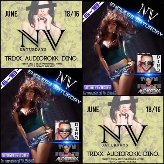 NVLoungeOC's tweet photo. Saturday at NV LOUNGE 
Sound by DJ DINO Playing 
Classic club top 20 hip-hop Edm house. Happy hour till 9pm https://t.co/iO9RTNbyNg