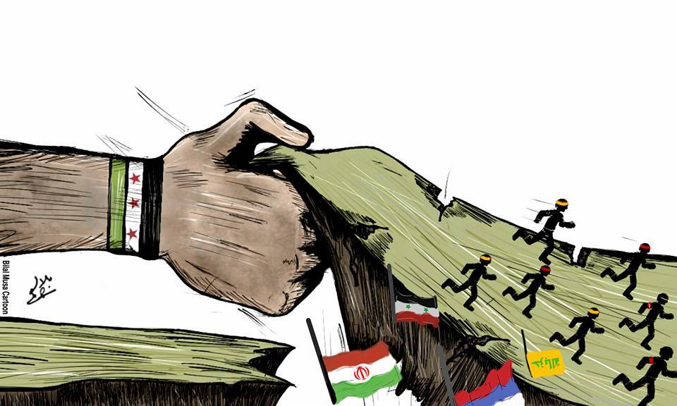 RevolutionSyria's tweet photo. ثوارنا، ينفضون الأرض من المليشيات الطائفية الإيرانية والأفغانية ومن قبلهم الأسدية.
عمل للفنان/ بلال موسى. https://t.co/Q2Aw2vYyPw