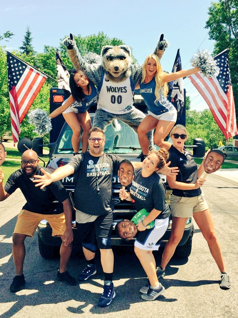 Parade season rolls on. <a href="/stlouispark/">St. Louis Park, MN</a> today with <a href="/WolvesDancers/">Timberwolves Dancers</a> &amp; <a href="/TwolvesMktg/">Wolves Marketing</a>