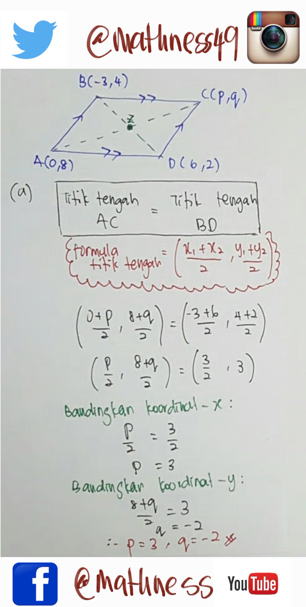 Twitter पर Mathness Math Spm F4 Koordinat Geometri Titik Tengah Pepenjuru Sisiempat Sari Adalah Sama Guna Formula Utk Cari Luas Abcd