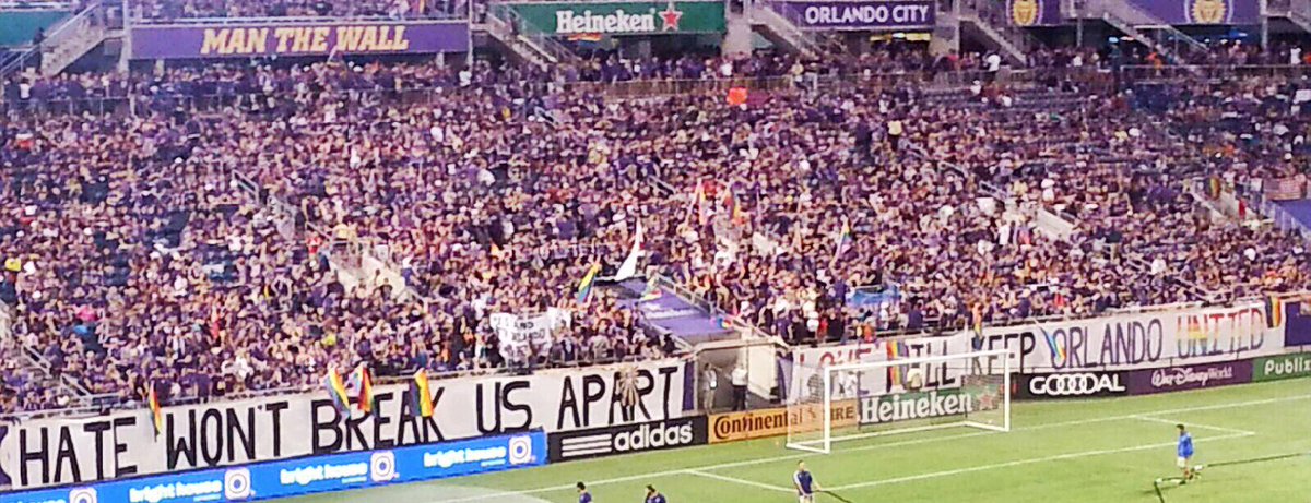 "Hate won't break us apart. Love will keep Orlando United." #healorlando #ORLvSJ