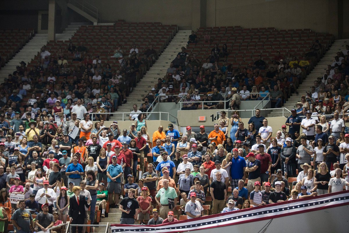 pjbreenphoto's tweet photo. The crowds were not as big as Fountain Hills with many open seats. 111 degree weather may have scared some. #AZTrump https://t.co/ZM9ksRJnc4
