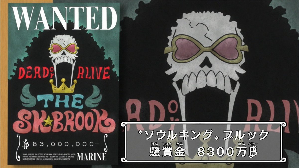 嘲笑のひよこ” すすき on Twitter: &quot;〝ソウルキング〟ブルック 懸賞金、8300万ベリー #ONEPIECE #ワンピース #アニワン… &quot;