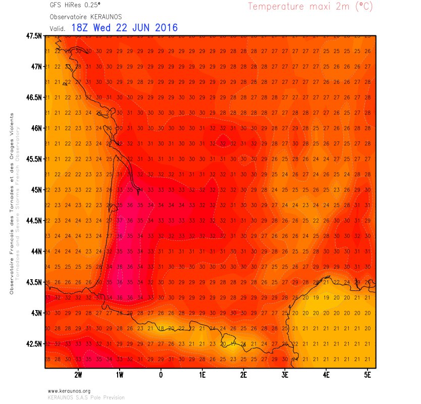 Fortes #chaleurs à venir : jusqu'à 35°C prévus dès mercredi en #Aquitaine. Elles devraient encore progresser jeudi.