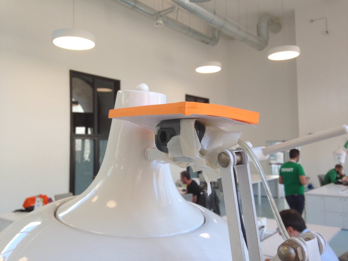 matteooomela's tweet photo. How to balance the webcam 😂 #bnl #internationalhackathon #rome #webcamhack https://t.co/zG6HXSuCy7