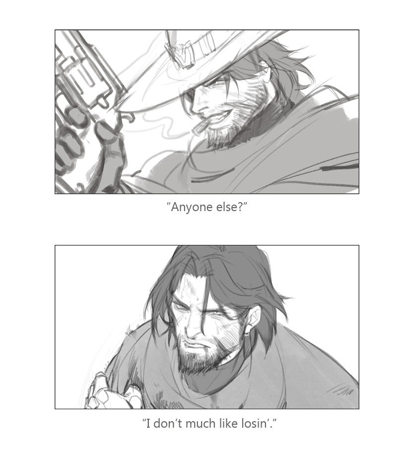okay I found that twiiter dosen't have a fullview function so repost the pictures,the emotion practice of Mccree 