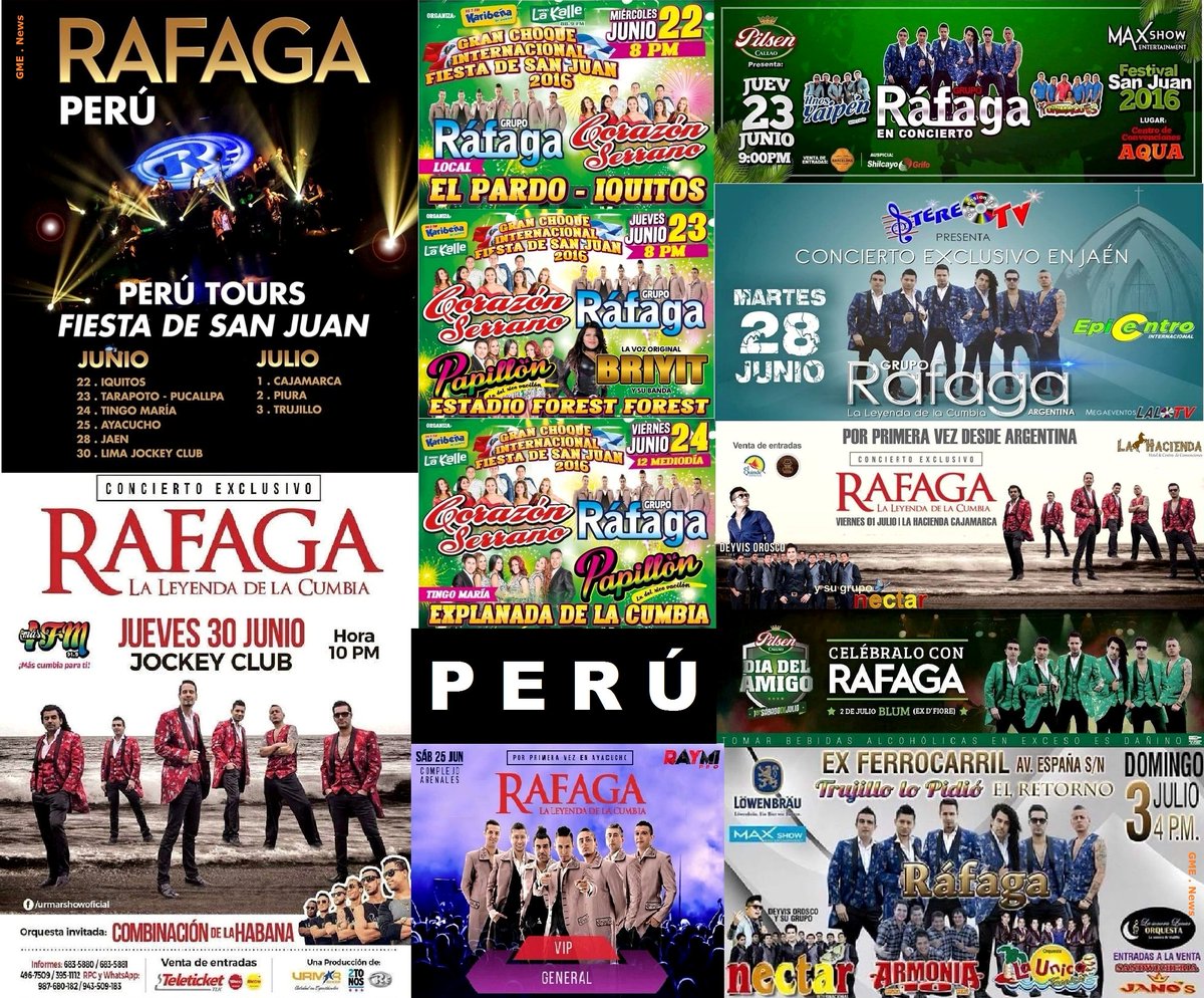 GlobalMusicAR's tweet photo. #RAFAGA del 22 Junio al 03 Julio en Perú @RTapari @omarrafaga @RafagaPeruOF @karibenape #2Tonos #GlobalMusic #GME https://t.co/FTWScUuymY