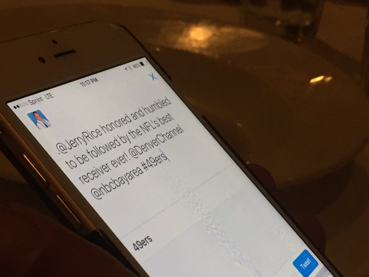 He just got followed by <a href="/JerryRice/">Jerry Rice</a> &amp; now <a href="/TonyKovaleski/">Tony Kovaleski</a> is as giddy as a schoolgirl trying to pen the best response.