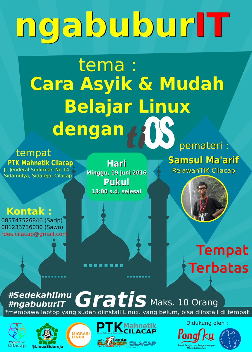 Hari ini, #ngabuburIT di <a href="/PTKmahnetik/">PTK mahnetik Cilacap</a> dengan tema Cara Asyik dan Mudah Belajar #Linux dengan #tiOS w/ <a href="/samsulmaarif_/">Samsul Ma'arif</a>