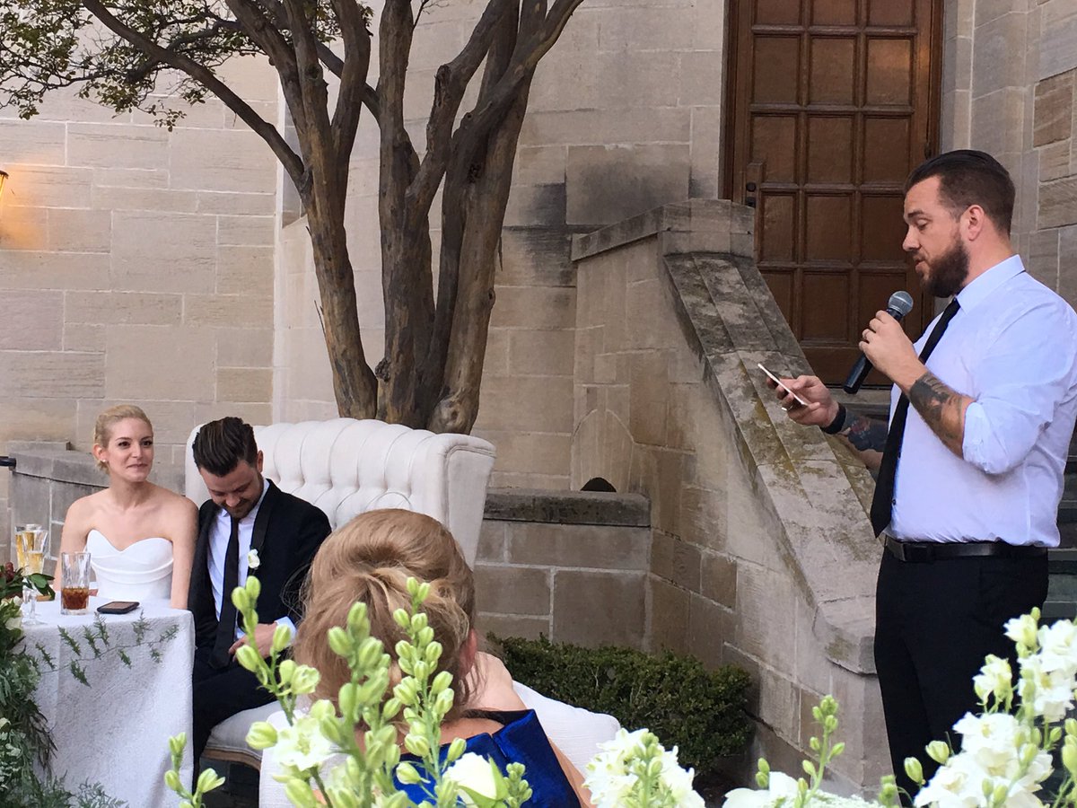 ZackCloudHall's tweet photo. Here's a shot of me giving one of the best toasts ever. Made them laugh and made them cry. https://t.co/CqZDR1D6uj