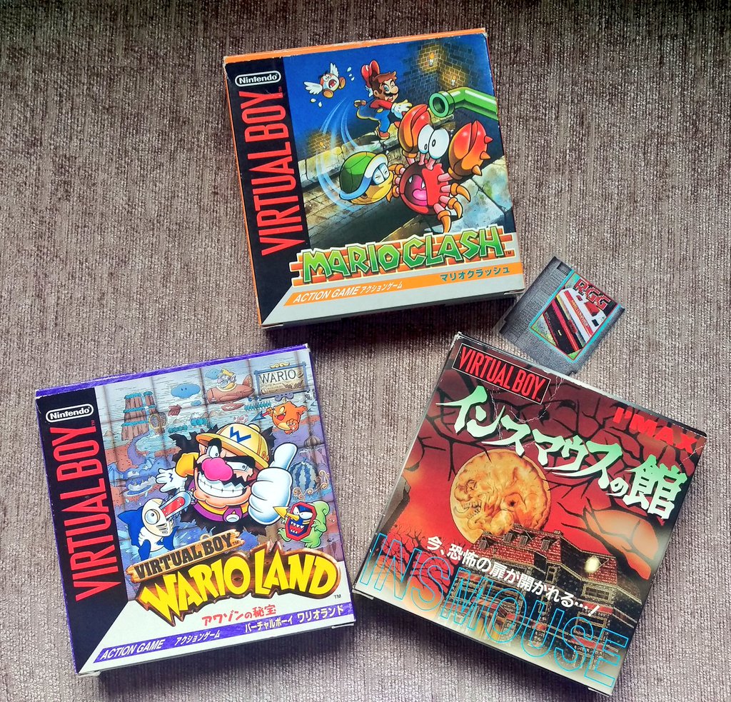 retrogaminggeek's tweet image. For #CIBSunday we have a trio of #VirtualBoy titles from 1995. Including Mario, Wario's great platformer, and an FPS