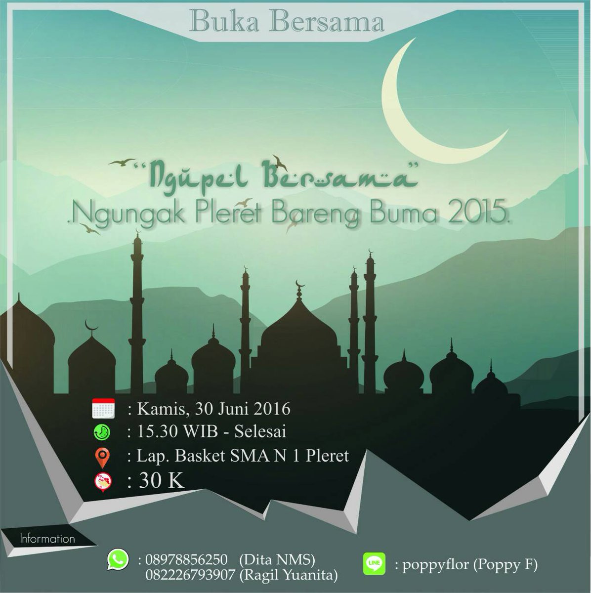 Halo, di akhir bulan nanti akan ada acara "NGUPEL BERSAMA" yg diselenggarakan oleh Alumni SMA N 1 Pleret tahun 2015.