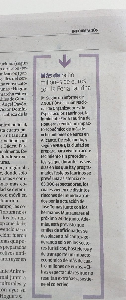 TOROSALICANTE's tweet photo. Según informe económico ANOET Las #Hogueras2016 beneficiarán a #Alicante con un impacto d  ➕ de 8 millones € https://t.co/4DBxNNEMzE