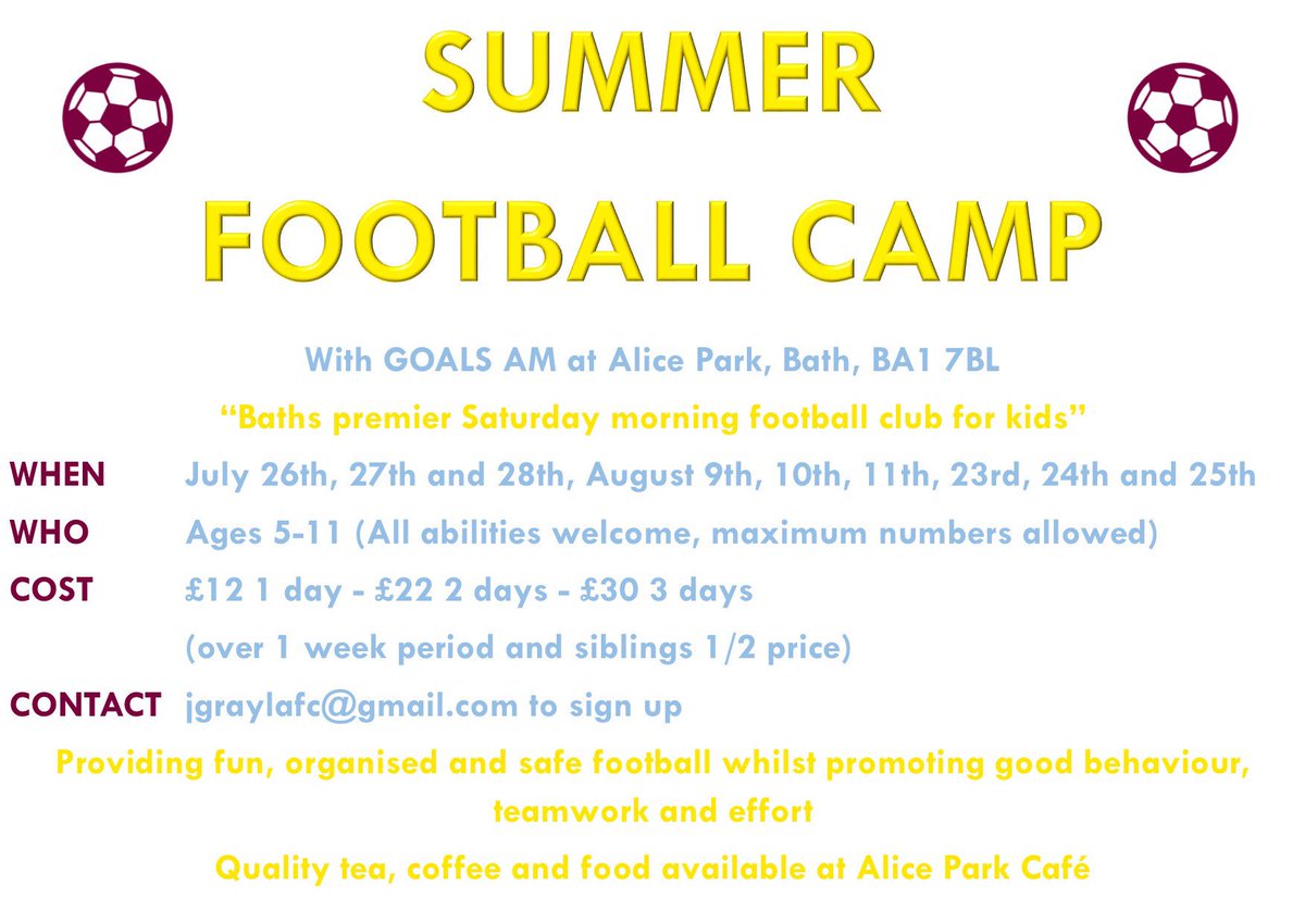 grayerjames's tweet photo. Summer football fun for kids,sign up here https://t.co/elwc2V3nQw @bathmums @SomersetFA @LarkhallYouthFC @BathChron https://t.co/CiSdlYiPZZ